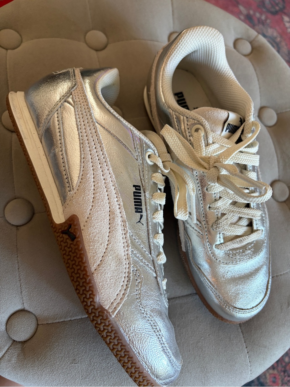 Puma Silver and Off-White Low-Top Sneakers